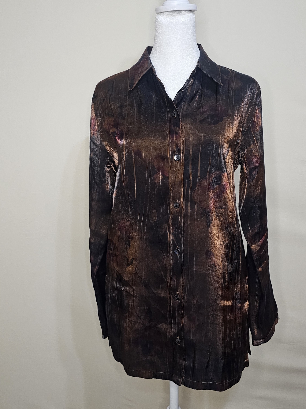 Chico’s Whimsigoth Shimmer Floral Long Sleeve Button Front Top Sz 0 (4)